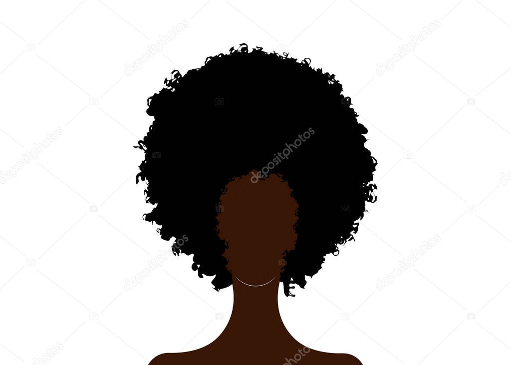 Afro wig man or woman trendy curly African black hair silhouette fashion beauty style. Vector isolated on white background