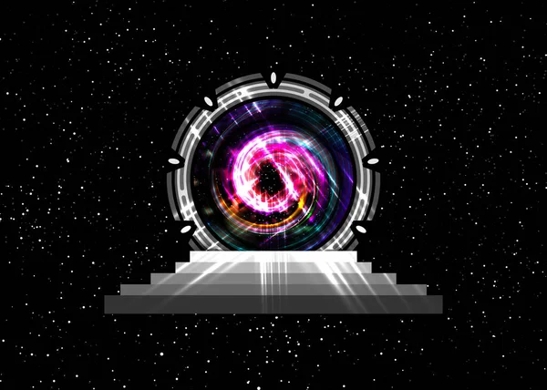 Concept Buitenaardse Constructie Isoleren Donkerblauwe Galaxy Achtergrond Stargate Tijdmachine Portaal — Stockvector