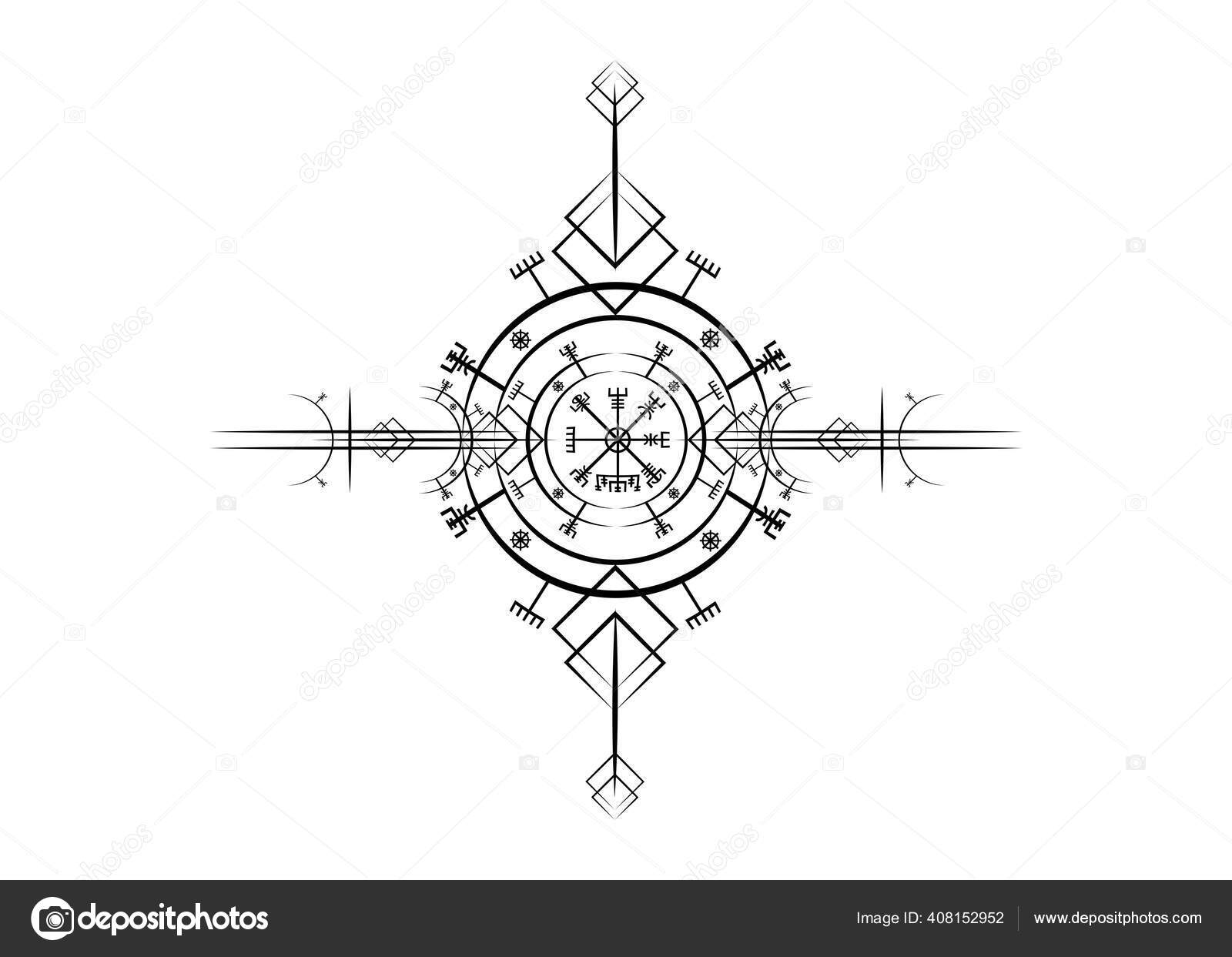 Magic Ancient Viking Art Deco Vegvisir Magic Navigation Compass Ancient Stock Illustration by