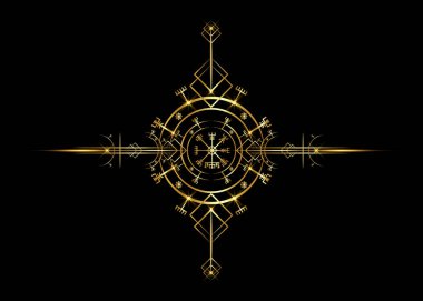 Magic ancient viking art deco, Vegvisir magic navigation compass ancient. The Vikings used many symbols in accordance to Norse mythology,  widely used in Viking society. Logo icon Wiccan esoteric sign clipart