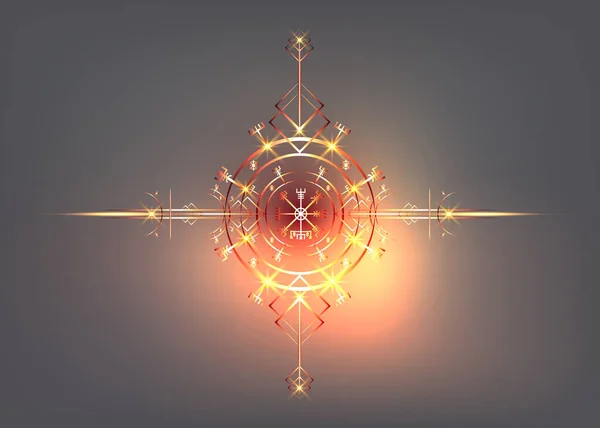 Magia Antigua Vikinga Art Deco Vegvisir Magia Navegación Brújula Antigua — Vector de stock