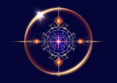 Yuvarlak büyü antik Viking sanat deco, Altın Vegvisir navigasyon pusulası antik. Vikingler, İskandinav mitolojisine göre birçok sembol kullanmışlardır. Gümüş logo simgesi Wiccan ezoterik işareti izole edildi