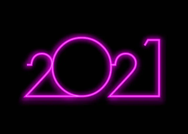 2021年霓虹灯文本 2021年新年快乐粉红霓虹灯标志横幅 在黑色背景上孤立的向量说明 — 图库矢量图片