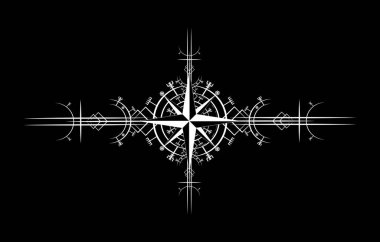 Sihirli antik Viking sanat deco, rüzgar gülü sihirli navigasyon eski pusula. Vikingler, Viking toplumunda yaygın olarak kullanılan İskandinav mitolojisine göre birçok sembol kullandılar. Logo simgesi Wiccan ezoterik işareti