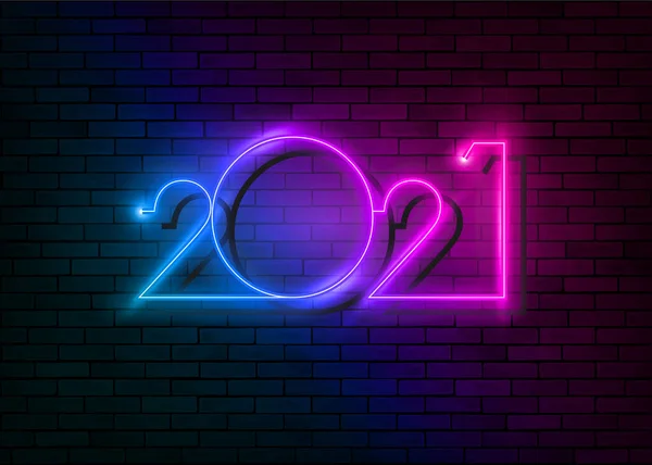 2021 New Year Glowing Colorful Neon Signboard Brick Wall Vector — Stock Vector