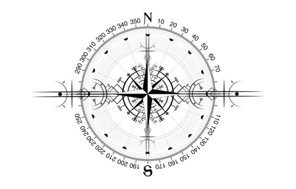 Magie Starověké Viking Art Deco Vítr Růže Magie Navigační Kompas — Stockový vektor