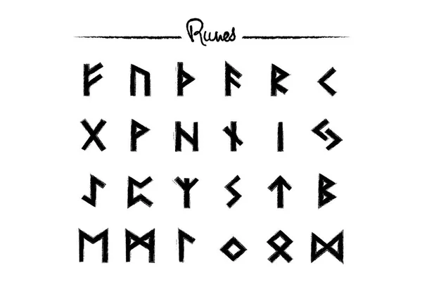 Wikinger Runen Holunder Futhark Alphabet Retro Nordische Skandinavische Runen Skizzieren — Stockvektor