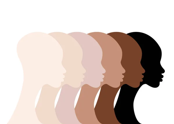 Donne Africane Profilo Silhouette Colori Della Pelle Donne Nere Facce — Vettoriale Stock