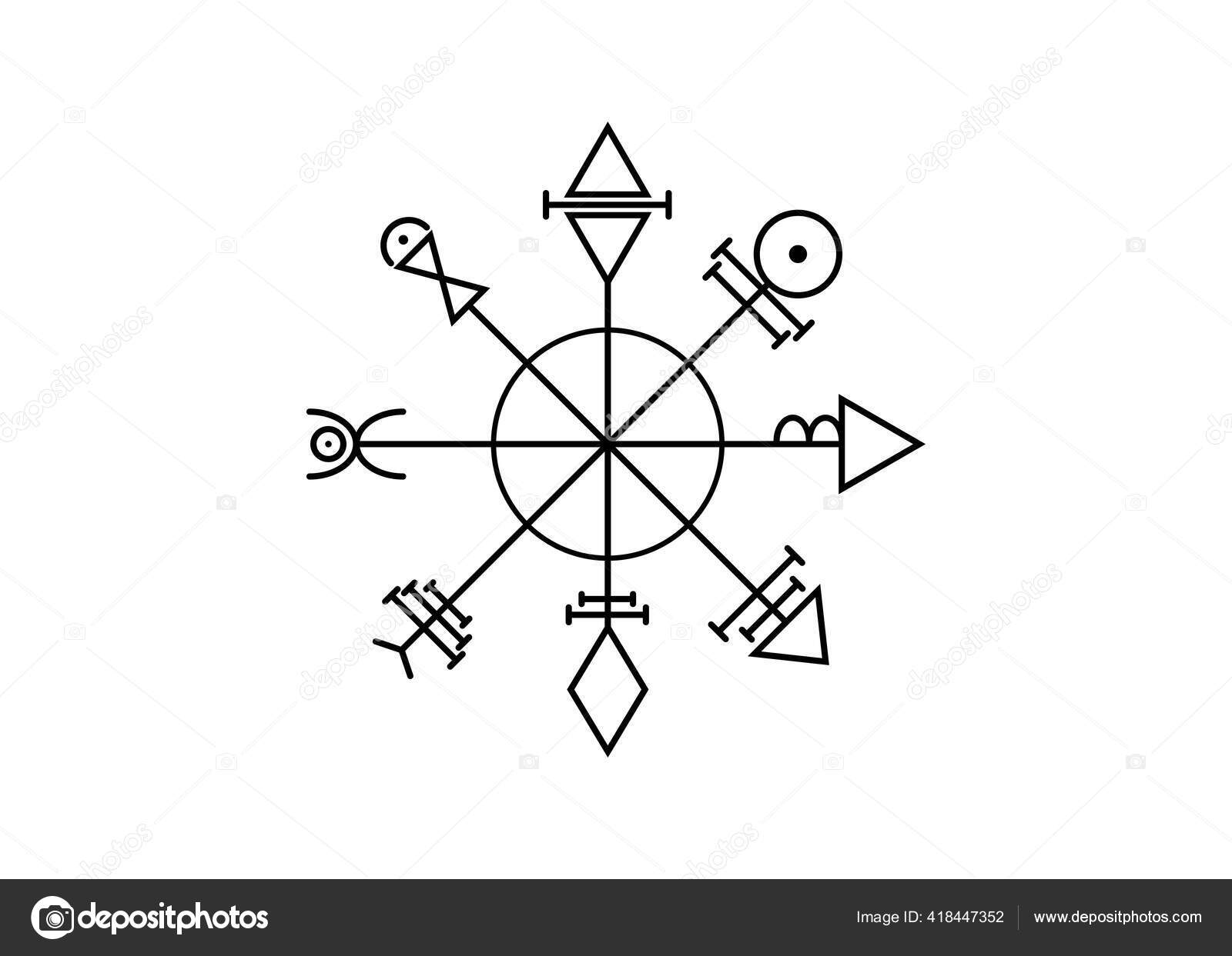 金星の最初の五角形は 魔法のお守りを封印します 神聖な幾何学 Vegvisirは ヴィーナスのお守り タトゥーアート プリントの神秘的な文字をコンパス  ストックベクトルイラスト隔離された白い背景 ストックベクター ©robin_ph 418447352, image size:1600x1243
