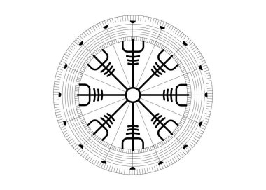 Huşu dümeni, İzlanda büyüsü, Vegvisir Runik Pusula. Hastalıklardan korunmak için Viking sembolleri. Çok Eski ve Kutsal İskandinav işaret vektörü beyaz arkaplanda izole