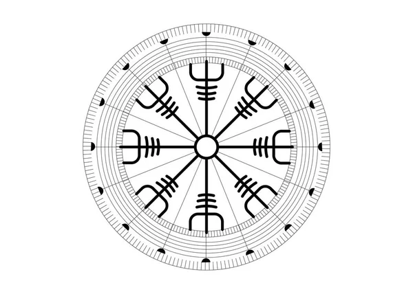 Barre Émerveillement Portée Magique Glacée Boussole Runique Vegvisir Symboles Vikings — Image vectorielle