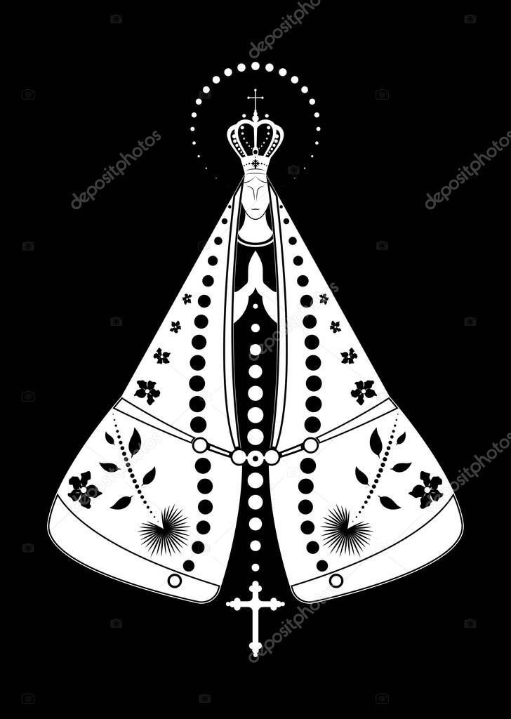 Our lady appeared Black and White, Virgin Mary Immaculate vector illustration isolated on black background