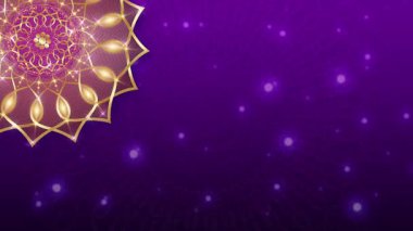 Arap ya da Hint tarzında altın renkli ışıltılı mandala arka planının animasyonu. Hareket Grafikleri Video Döndürme. Mor Gökada Arkaplanı, parlak ışık parçacıkları, kopyalama alanı