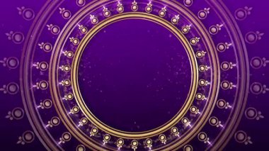 Hint ya da Arap tarzında mor arka planda Altın Lüks çerçeve mandalalarının animasyonu. Hareket Grafikleri Video Çemberi Kenarlık Dönüşü, altın parçacıklar özel efektler, metin alanı kopyala
