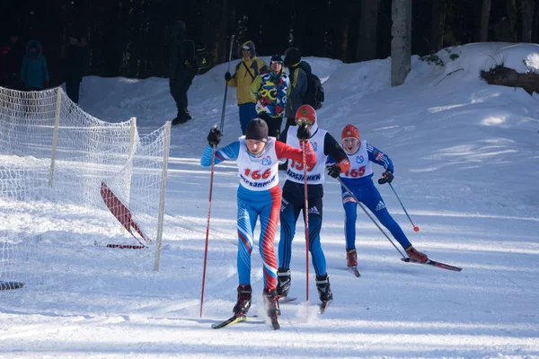 Rusia Berezniki Marzo 2018 Los Tres Mejores Esquiadores Torneo Ciudad — Foto de Stock