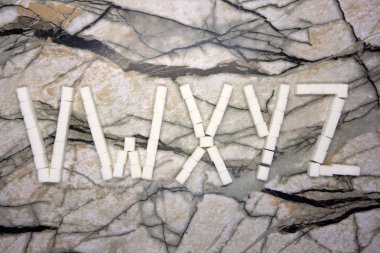 kot alfabesinin harfleri. v, w, x, y, z, textil alfabesi harfleri