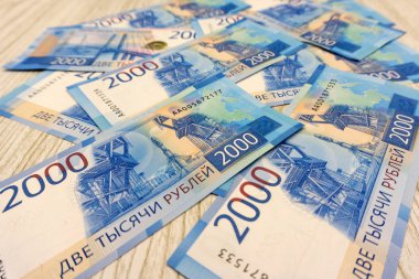 Rus parası arka plan. ruble banknotlar closeup doku