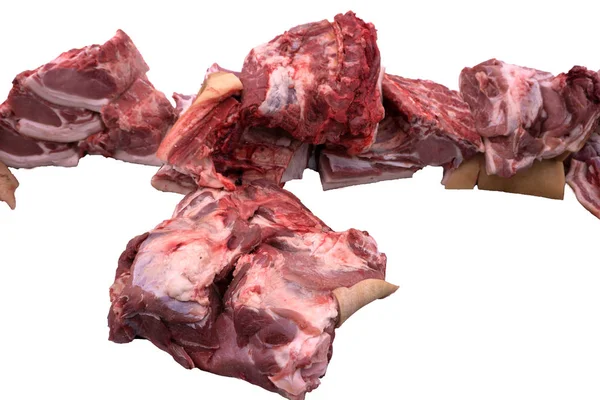 Pedaços Carne Isolador Carne Porco Fundo Branco — Fotografia de Stock