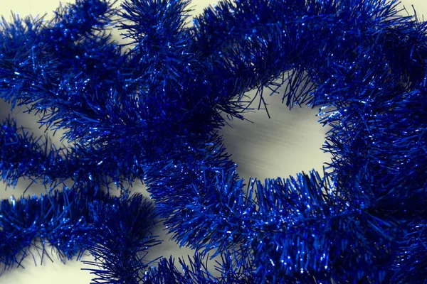 Guirlanda Azul Ano Novo Fundo Ouropel Azul — Fotografia de Stock