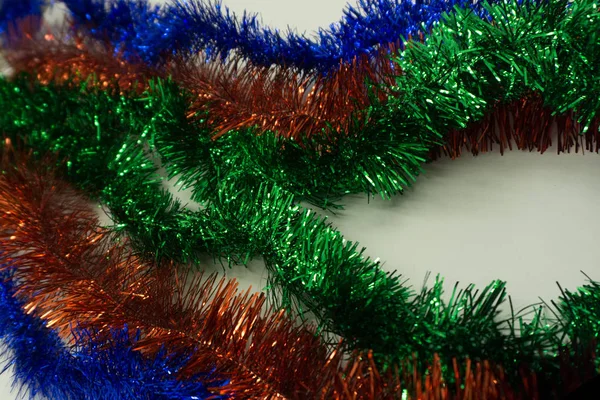 Juguetes Navidad Color Dorado Rojo Tinsel Azul Plata Colores Verdes — Foto de Stock