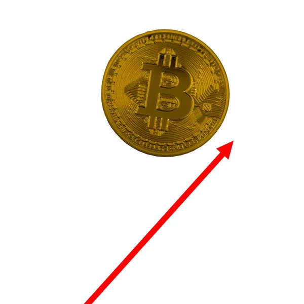 Der Wachstumspfeil Der Bitcoin Währung Zeigt Nach Oben Und Der — Stockfoto