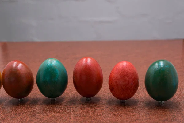 Huevos Pascua Sobre Fondo Madera — Foto de Stock