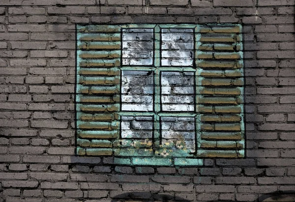 Großes Schwarzes Metall Kunststoff Fenster Der Wand Fensterbank Mit Blumen — Stockfoto