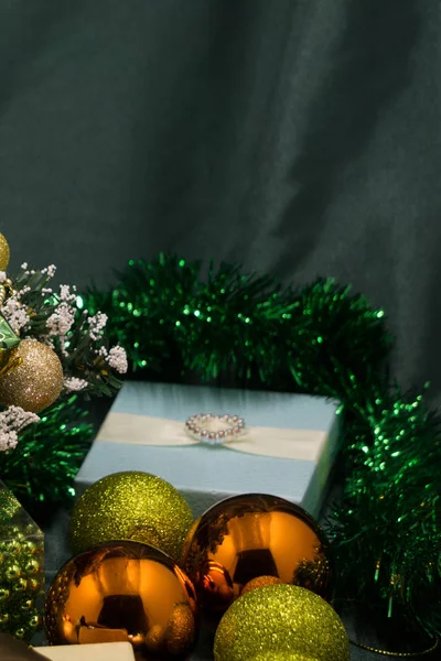 Modré Luxusní Vánoční Dárek Šťastný Nový Rok Vánoční Pozadí Dárkovou — Stock fotografie