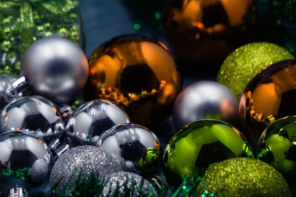 Décoration Noël Éparpillée Sur Une Table Bois — Photo