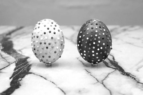 Oeufs Pâques Décorés Dans Style Nordique Noir Blanc Sur Fond — Photo