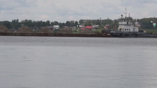 Sand Barge Floating River — Stock Video