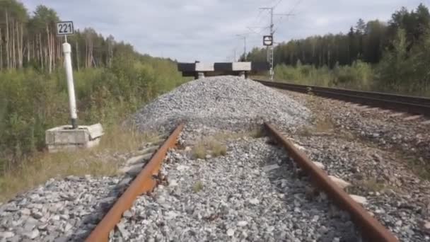 Vista Laterale Del Treno Passeggeri Che Arriva Alla Piccola Stazione — Video Stock