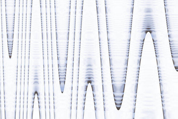 Переработанная крупным планом фотография полосатой технологической волнистой поверхности в металлических цветах. Абстрактный высокотехнологичный фон с криволинейным рисунком. Современная архитектура, технологии или инженерный мотив
