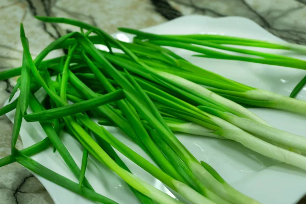 Penas Cebola Verde Erva Cozinha Terra Novo — Fotografia de Stock