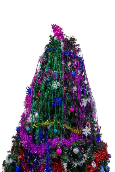 Joyful Studio Shot Christmas Tree Colorful Ornaments Isolated White — Stock Photo, Image