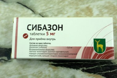 sibazon Blister ilaç hapları bir sürü . Rusya Berezniki 28 Eylül 2018 .