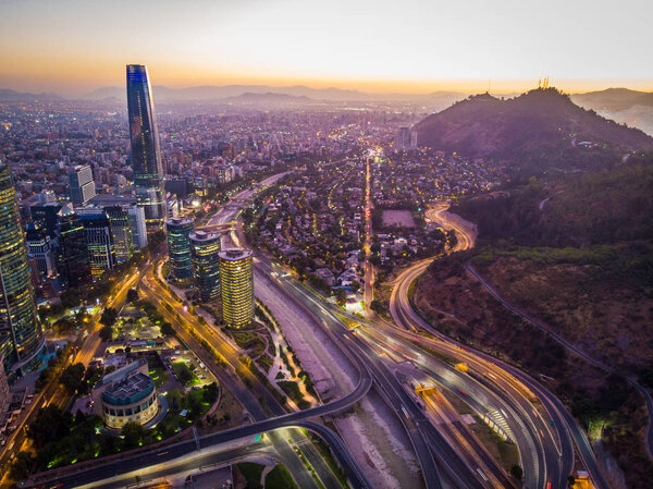 Beautiful cityscape of Santiago de Chile at night