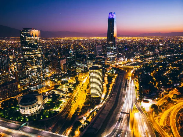 Hermoso Paisaje Urbano Santiago Chile Por Noche — Foto de Stock