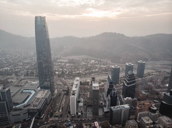 Paisaje Urbano Ciudad Moderna Desde Arriba Santiago Chile Desde Aire —  Fotos de Stock