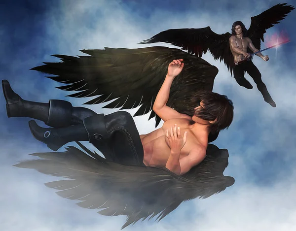 Fallen angel illustration. 3d renderings.