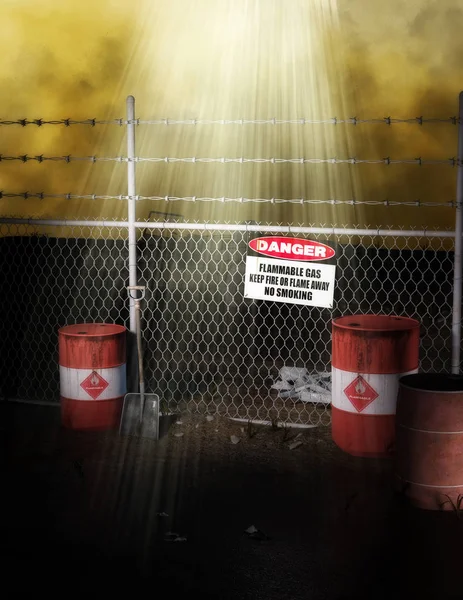 Danger Keep Out Flammable Gas Fenced Area. 3d renderings. 3d illsutrations.