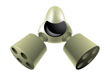 İki filtresi olan yeşil bir gaz maskesinin izole görüntüsü.