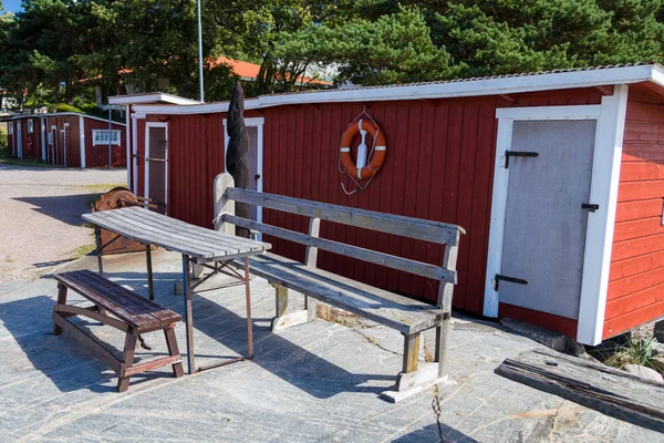 Červené Staré Chaty Pro Skladování Stůl Břehu Gunnarsinranta Hanko Finsko — Stock fotografie