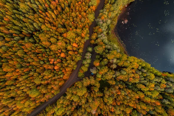 Vista Aérea Desde Parque Nacional Liesjarvi Una Tarde Otoño Con — Foto de Stock