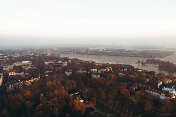 Old Part Helsinki Finland Seen Air Foggy Autumn Morning — Stock Photo, Image