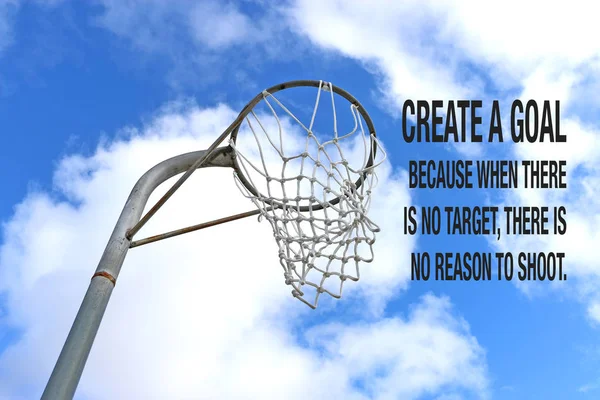 Netball Goal Ring Net Blue Sky Clouds Positive Quote — Stock Photo, Image