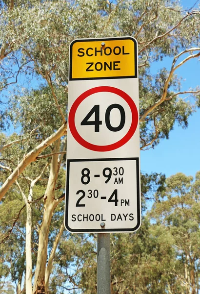 40 speed school zone sign with blurred background