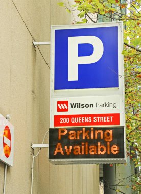 MELBOURNE, AUSTRALIA - April 13, 2016: Wilson Parking's Queen Street facility offers secure 24-hour car parking on a casual or monthly basis. It also offers early-bird, night and student 'deals'