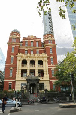 Melbourne, Avustralya - 15 Şubat 2017: Eski Kraliçe Victoria Hastanesi, Lonsdale Street, ana pavilion şimdi Kraliçe Victoria Womens merkezidir