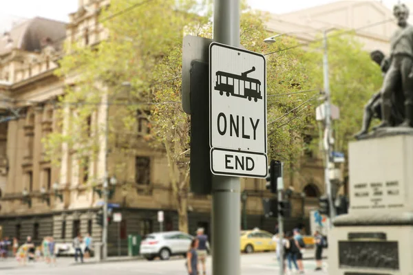 Melbourne Australia March 2017 Black White Tram Only Sign Corner — Stock Photo, Image